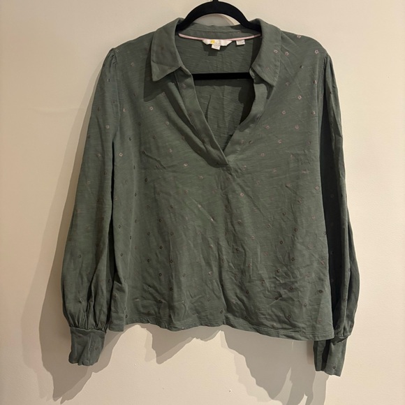 Boden Cotton Collared Notch Neck Cotton Top Alder Foil Flower Size 16/18 - Picture 6 of 9